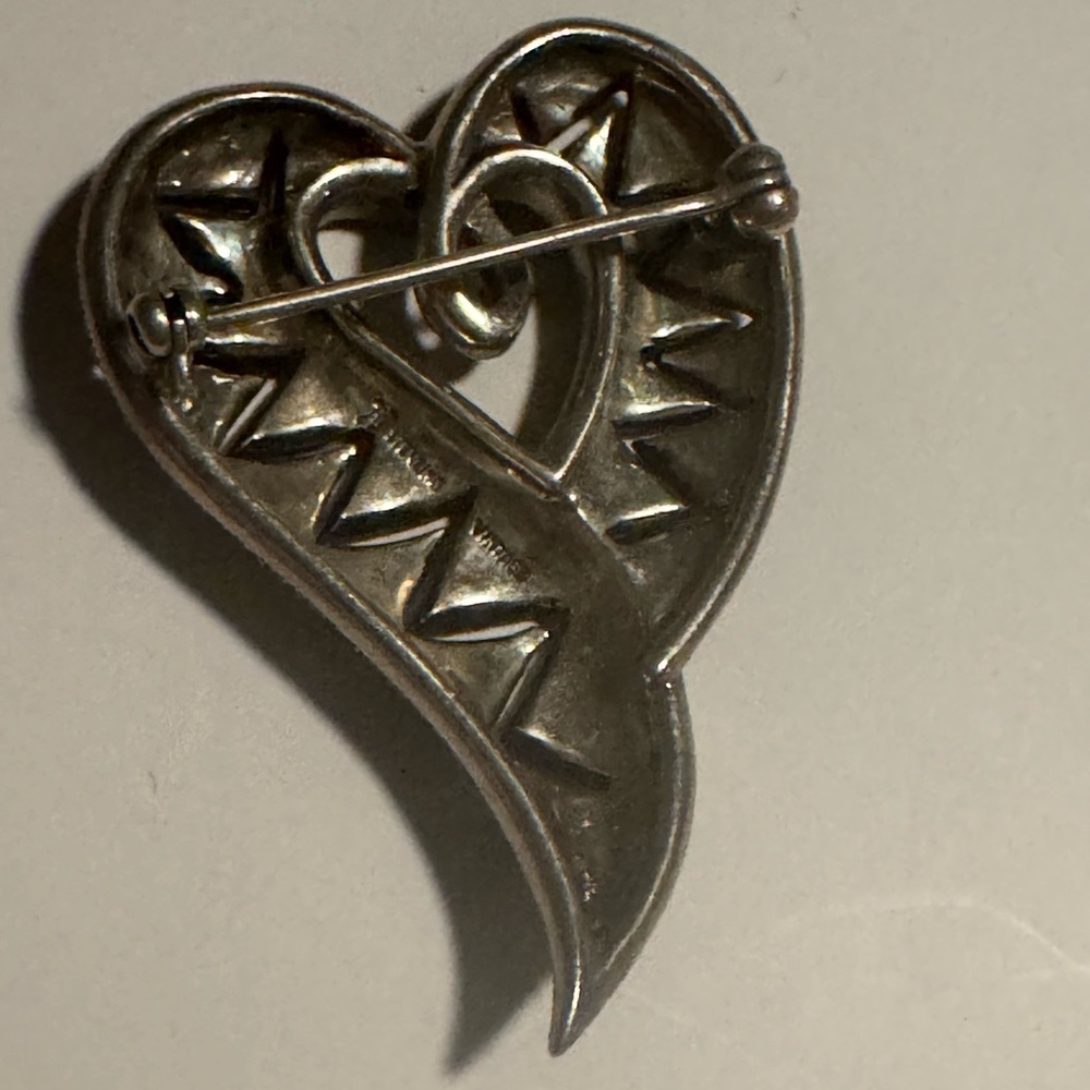 Vintage Sterling Silver Marcasite Open Heart Brooch Pin - Picture 5 of 6